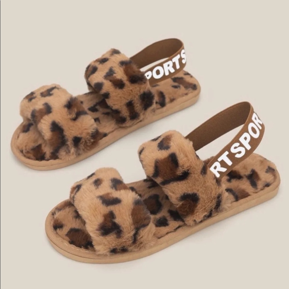 Fuzzy cheetah slippers/slides/sandals